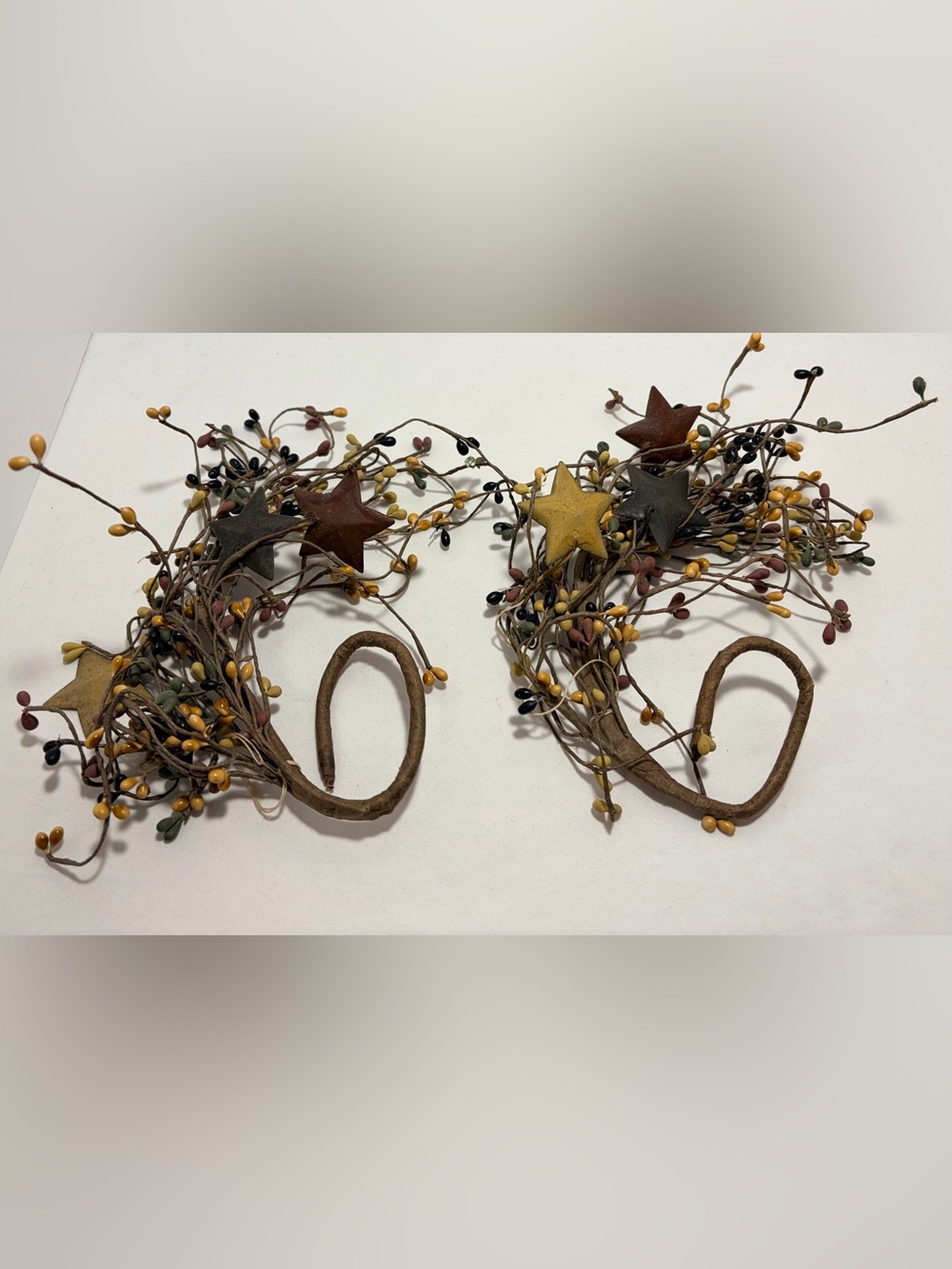 Primitive Rustic Star & Berry Candle Rings Farmhouse Decoration